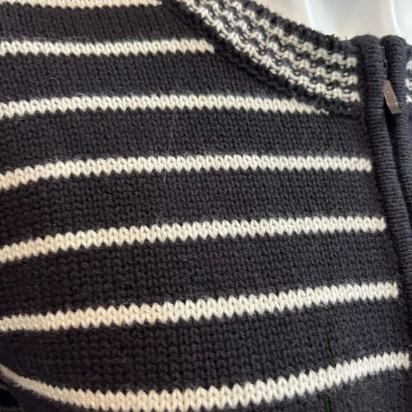 Talbots Striped Cardigan Sweater Large Black White Zip Up Preppy Academia Office - Picture 4 of 7